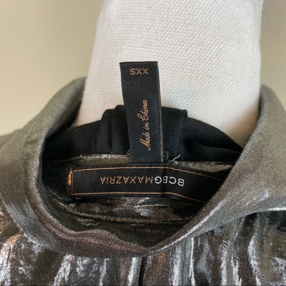 BCBGMaxAzria Silver Gunmetal Metallic Belt Tie Cinched Button Down Dress - Picture 8 of 14